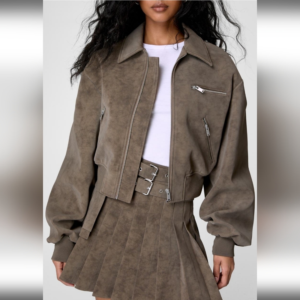 Nasty Gal Oversize Faux Suede Bomber Jacket